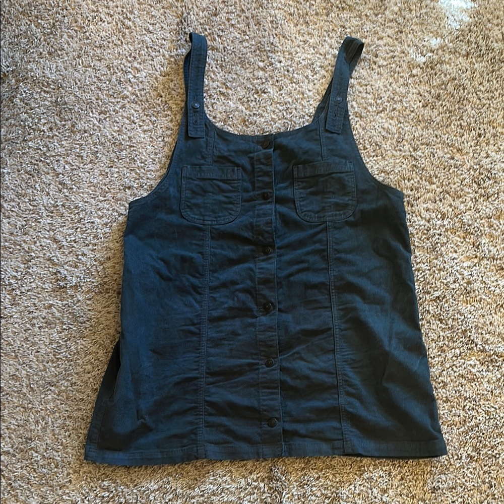 American Eagle - Women's Grey/Blue Corduroy Pinafore Jumper/Dress